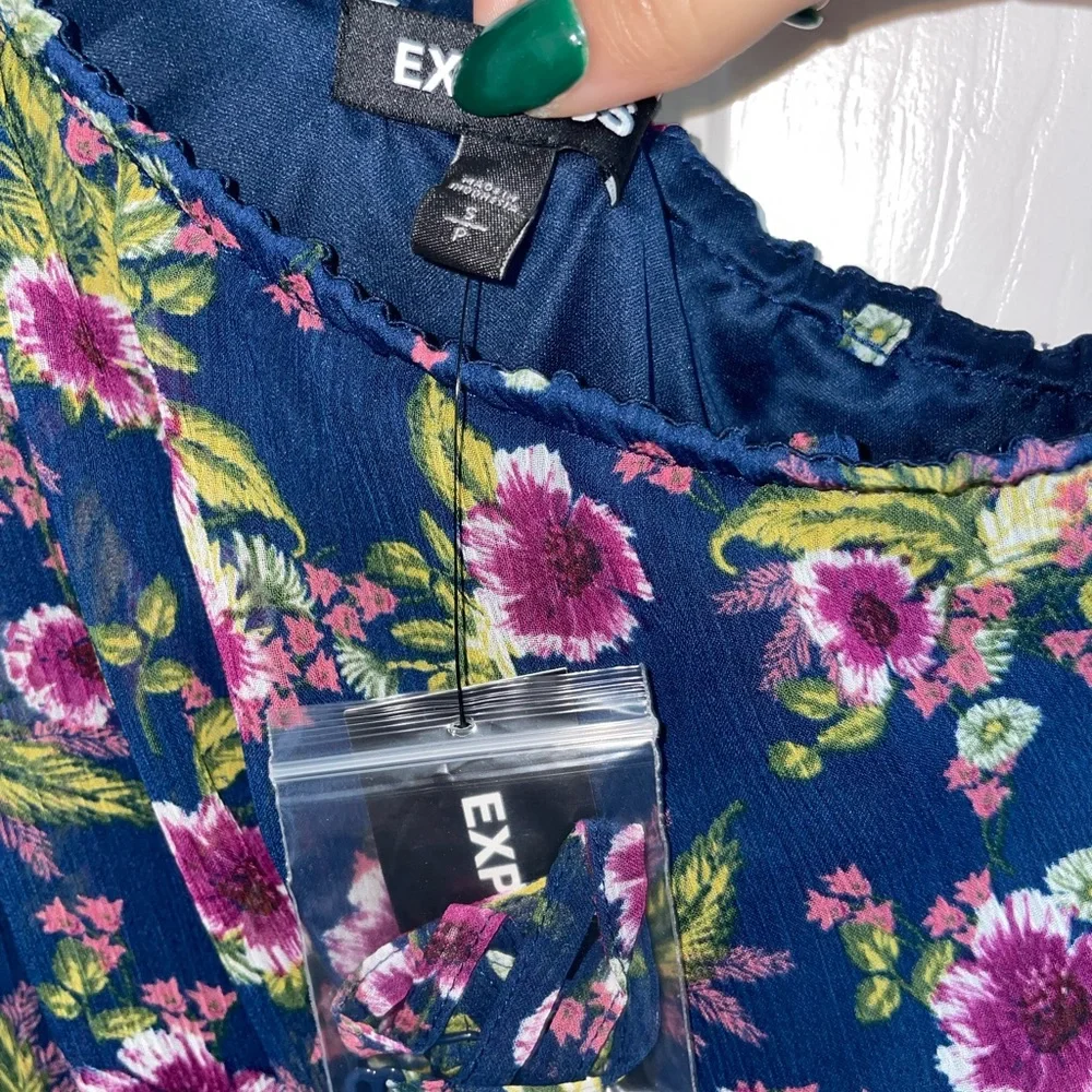 NWT Navy Blue Floral Express Dress